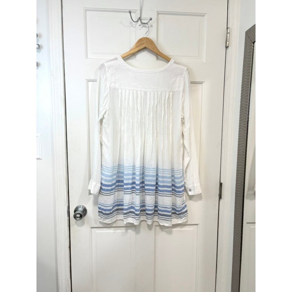 J. Jill Linen Blend Striped Back Pintucks Tunic Top Small White Blue Lagenlook - Picture 8 of 12